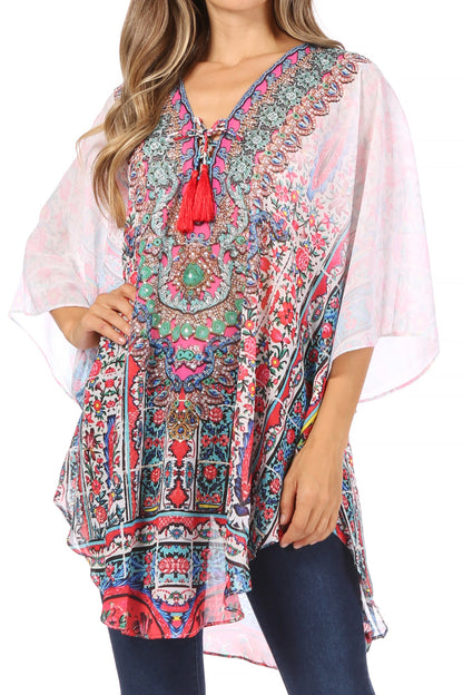 Printed Tie-Neck Circle Blouse