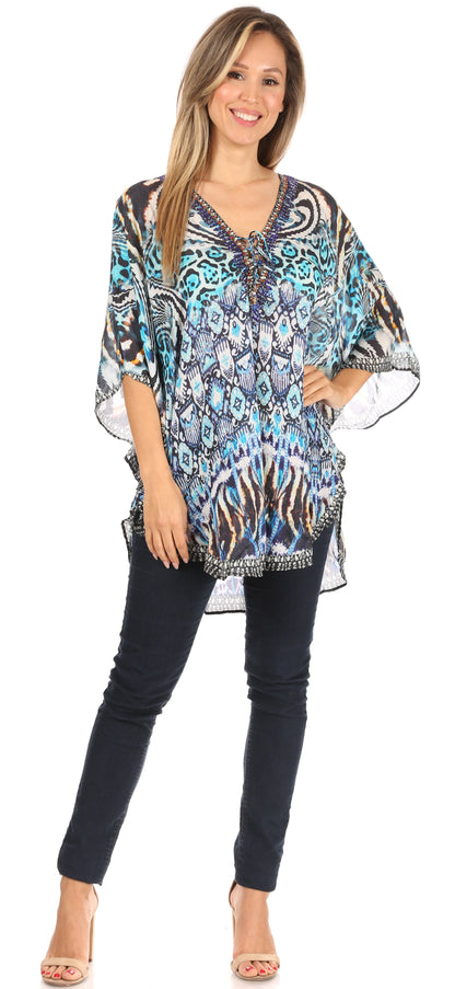 Printed Tie-Neck Circle Blouse