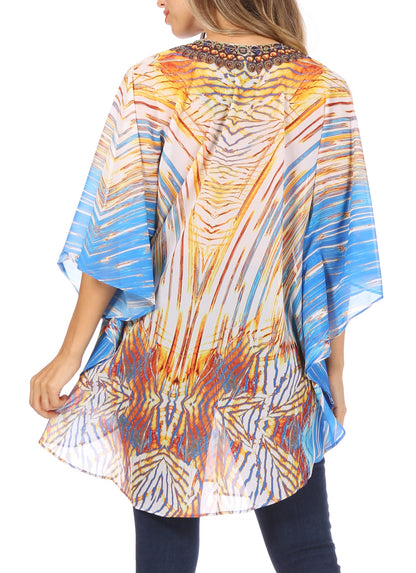 Printed Tie-Neck Circle Blouse