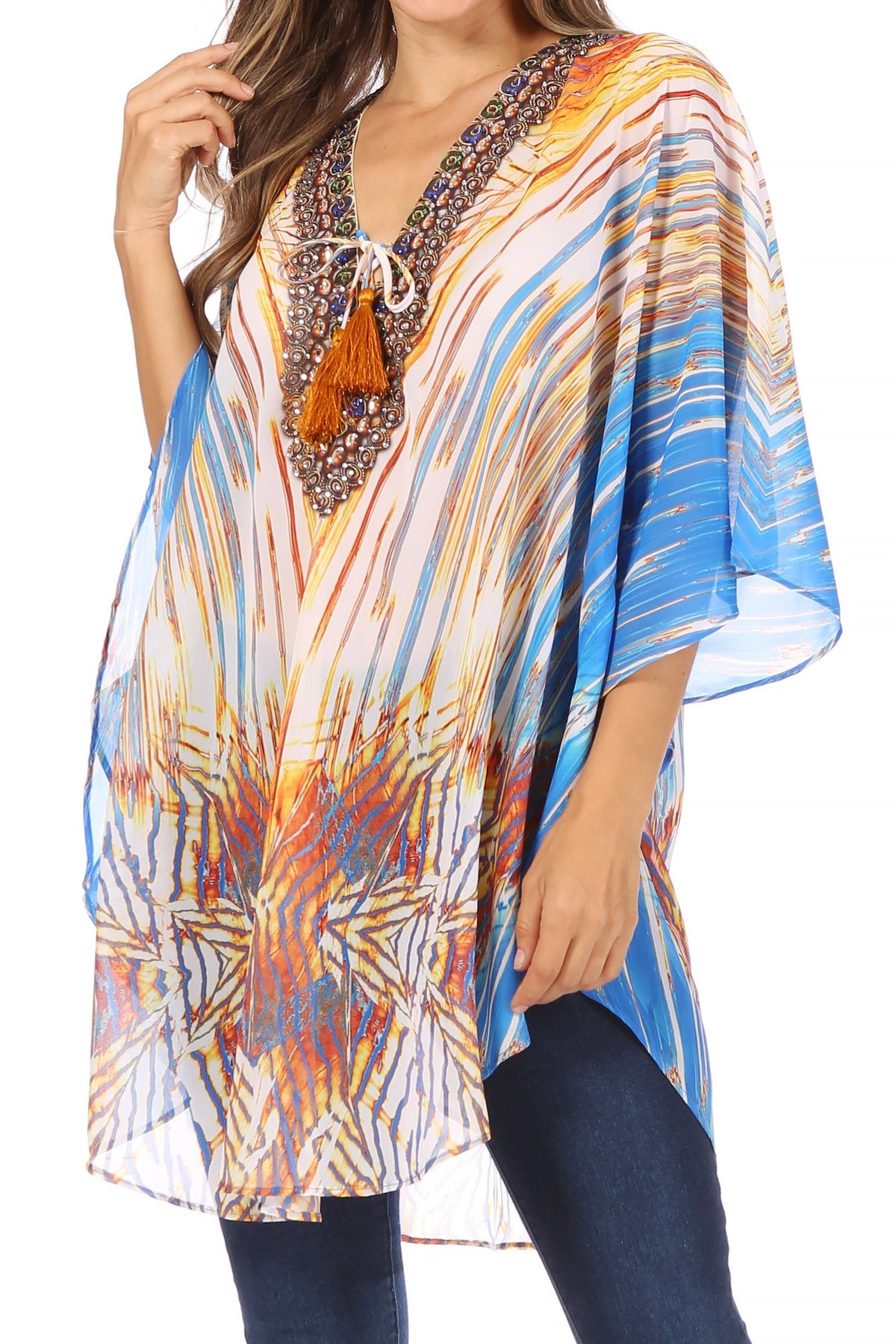Printed Tie-Neck Circle Blouse