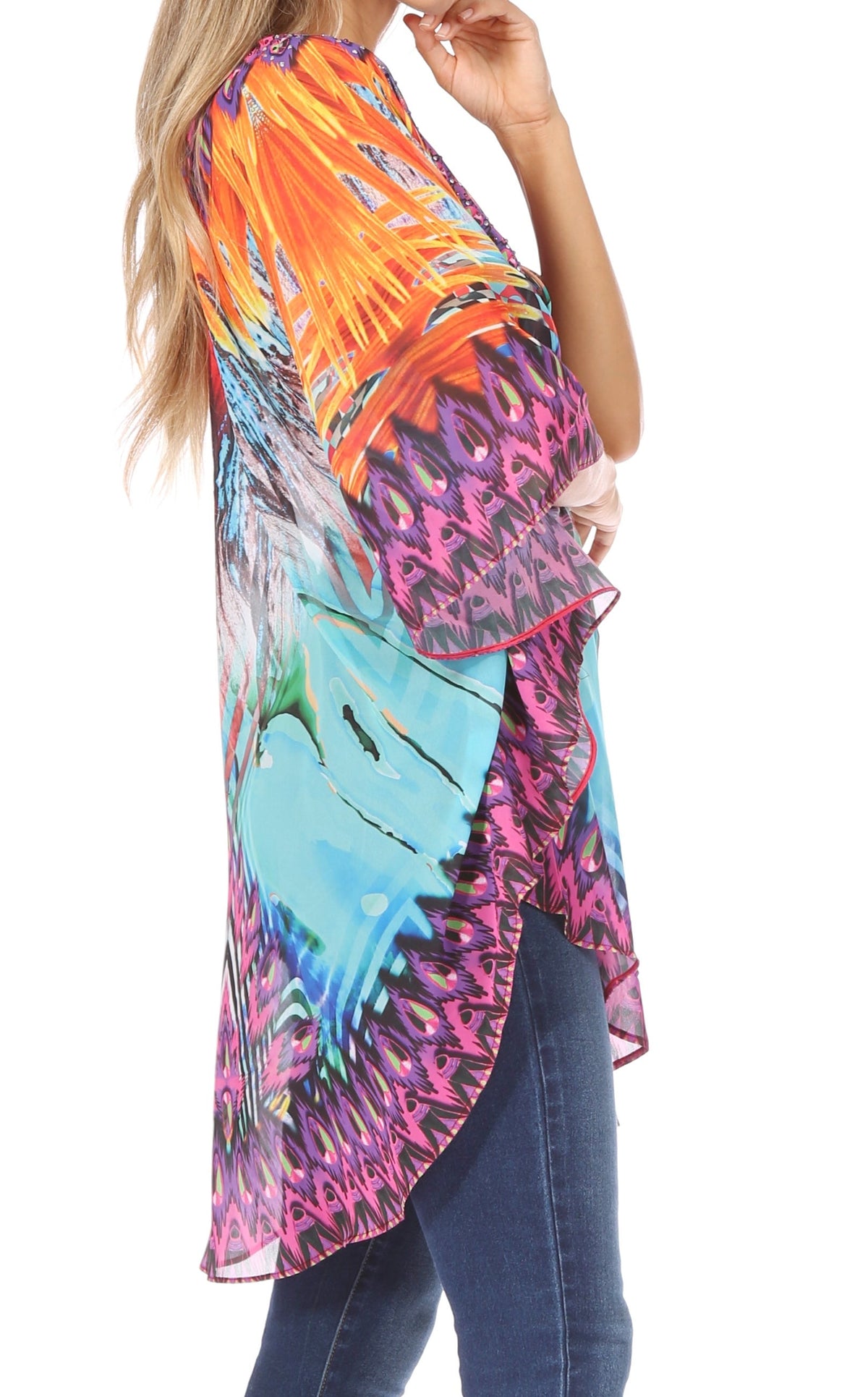 Printed Tie-Neck Circle Blouse
