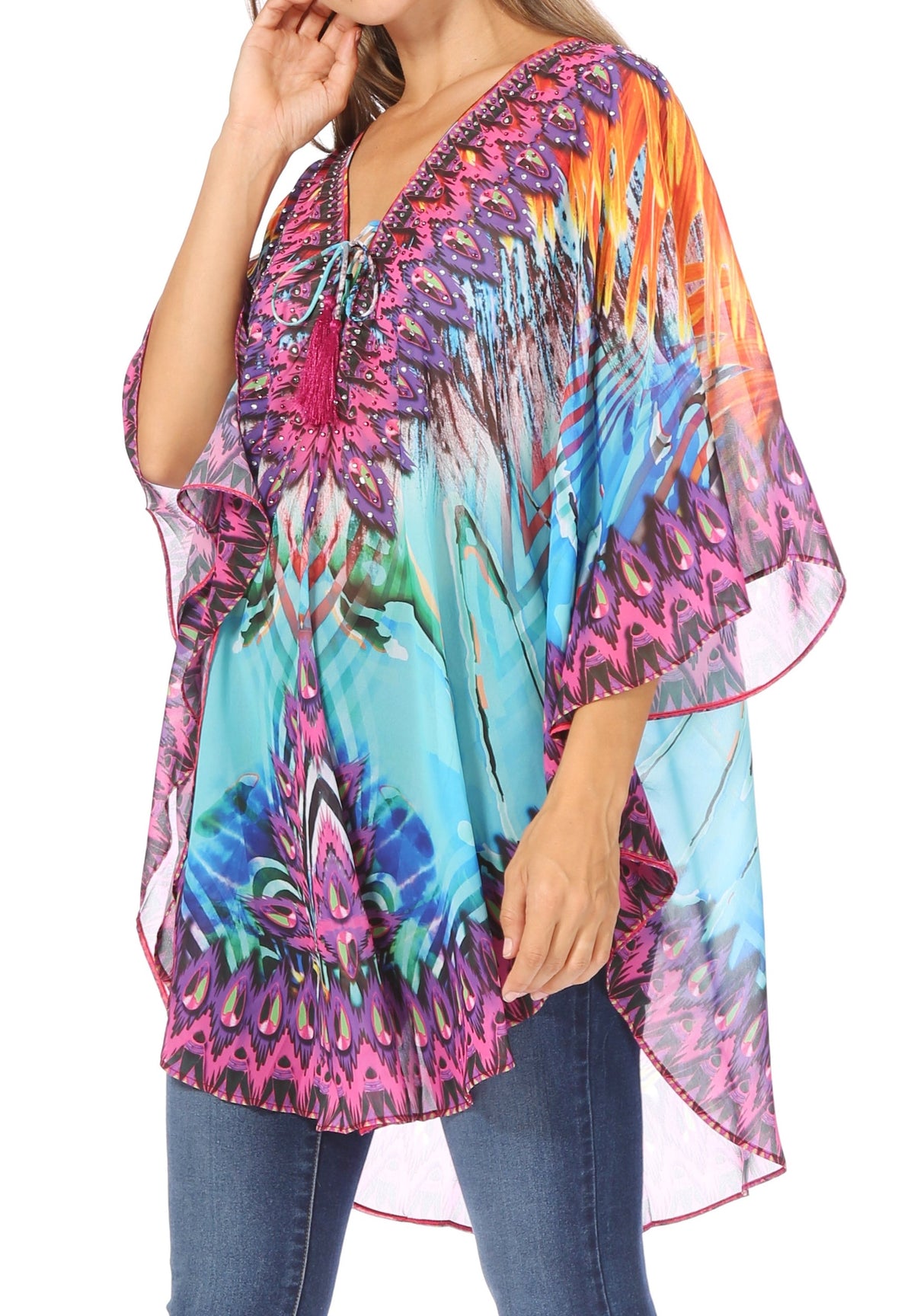 Printed Tie-Neck Circle Blouse