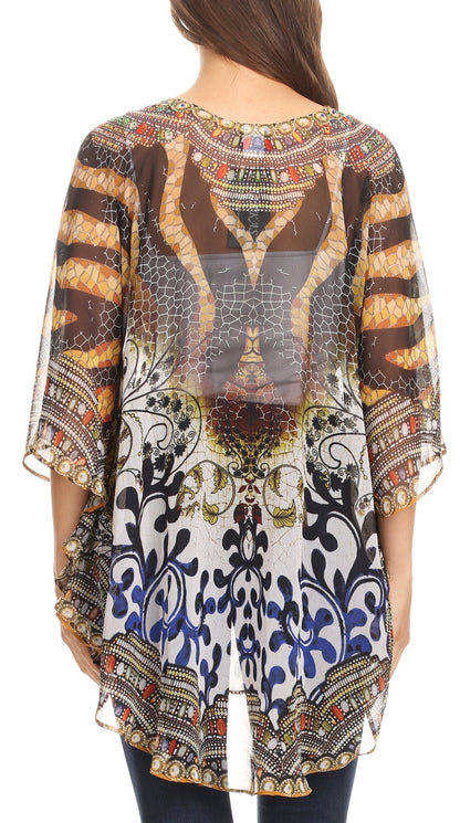 Printed Tie-Neck Circle Blouse