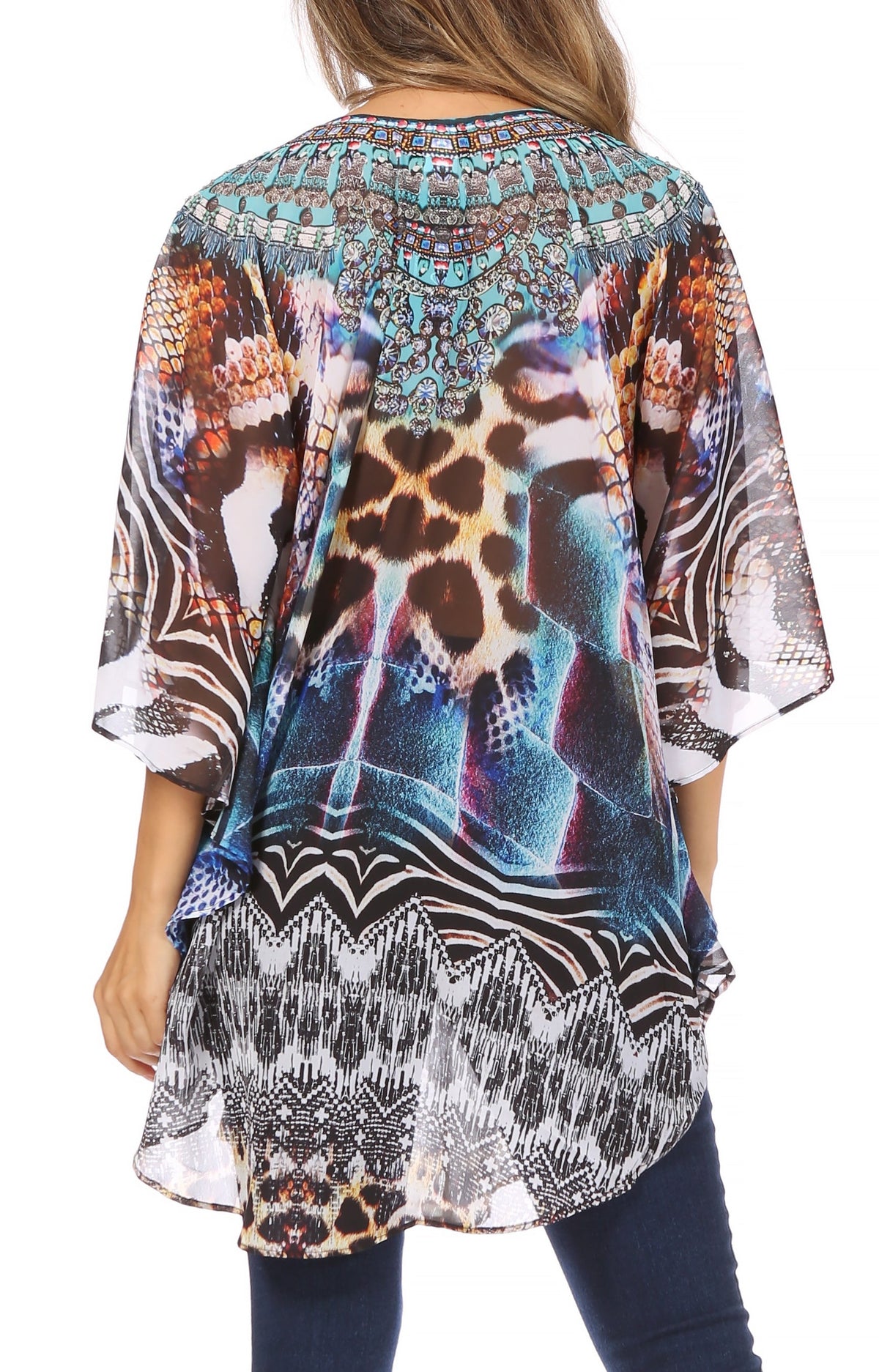 Printed Tie-Neck Circle Blouse