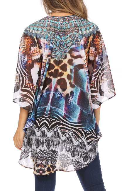 Printed Tie-Neck Circle Blouse