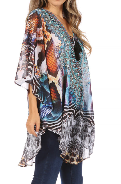 Printed Tie-Neck Circle Blouse