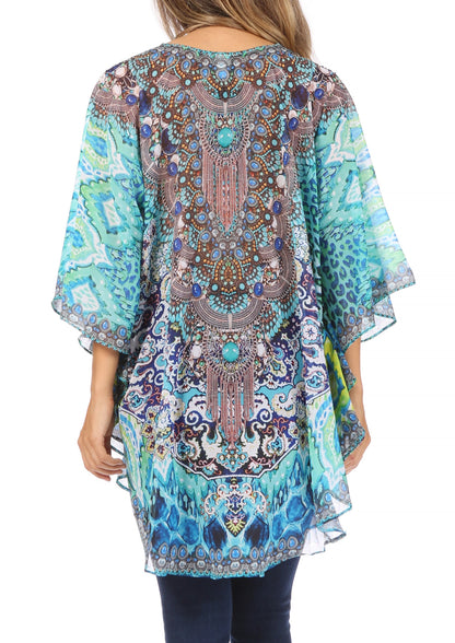Printed Tie-Neck Circle Blouse