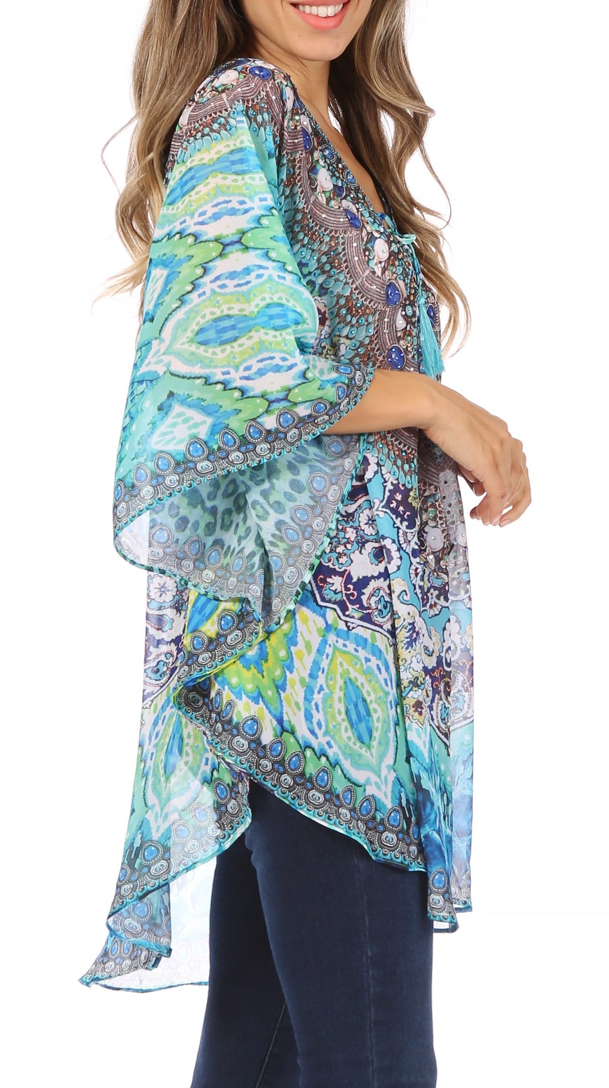 Printed Tie-Neck Circle Blouse