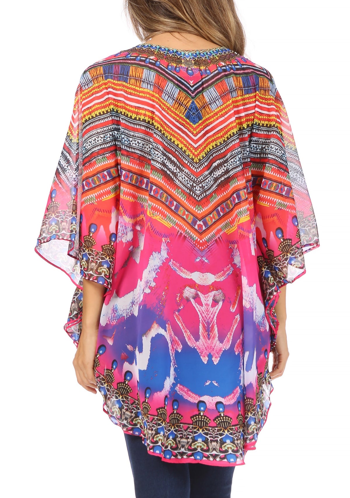 Printed Tie-Neck Circle Blouse