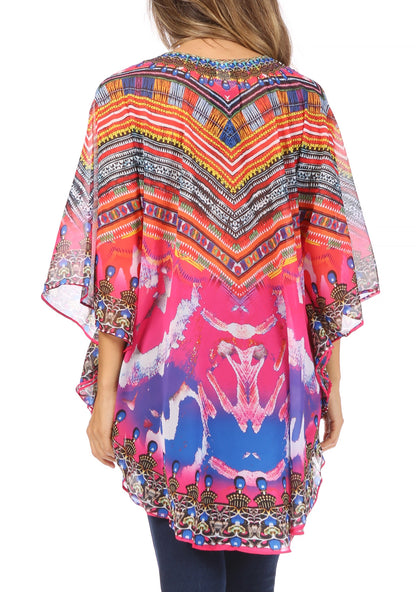 Printed Tie-Neck Circle Blouse
