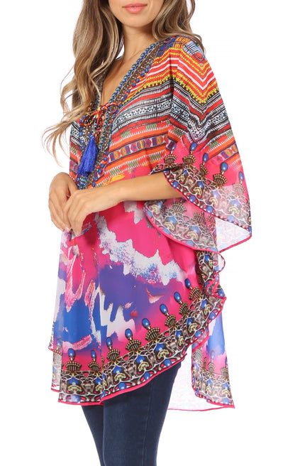 Printed Tie-Neck Circle Blouse