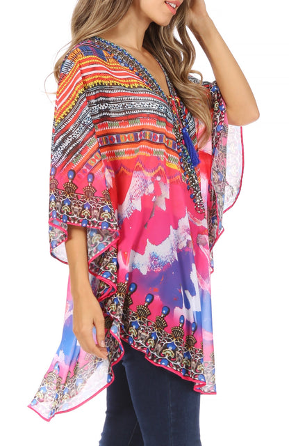 Printed Tie-Neck Circle Blouse