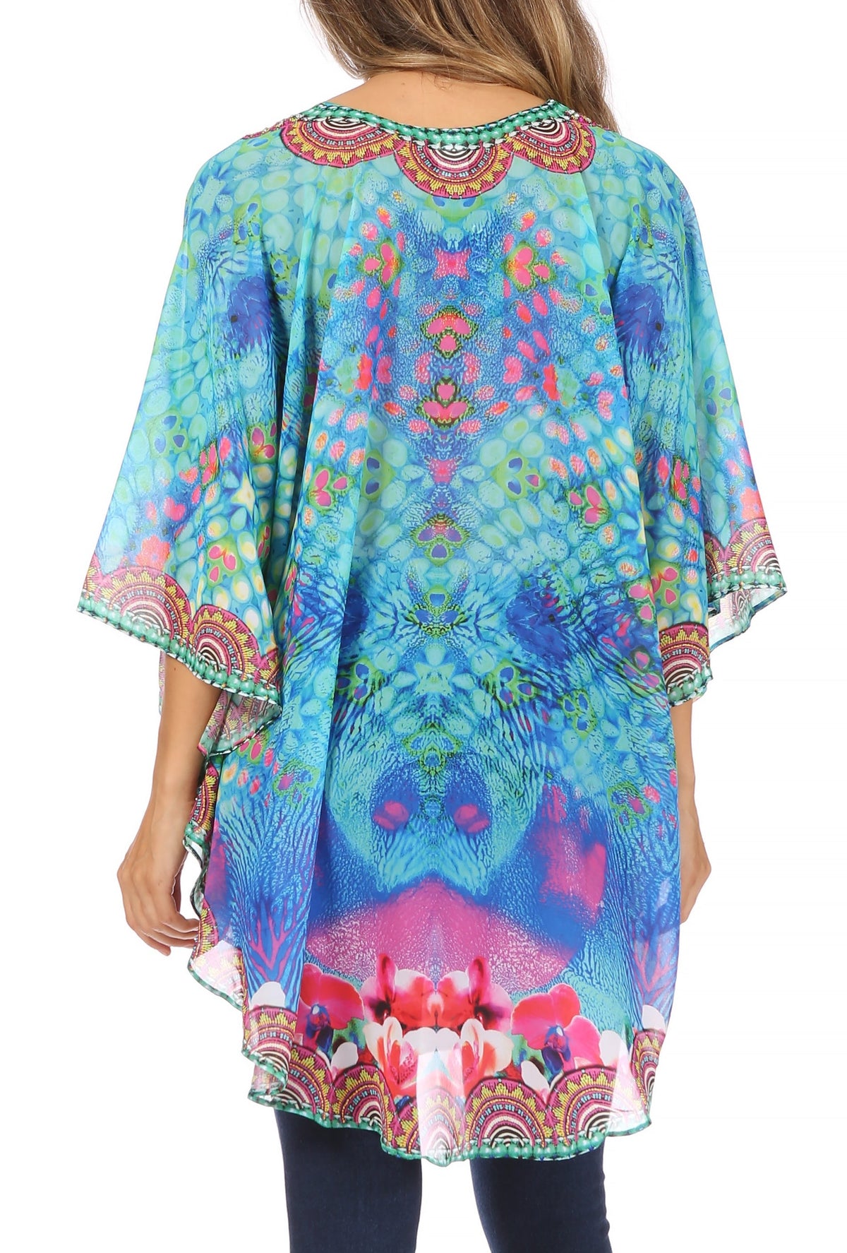 Printed Tie-Neck Circle Blouse