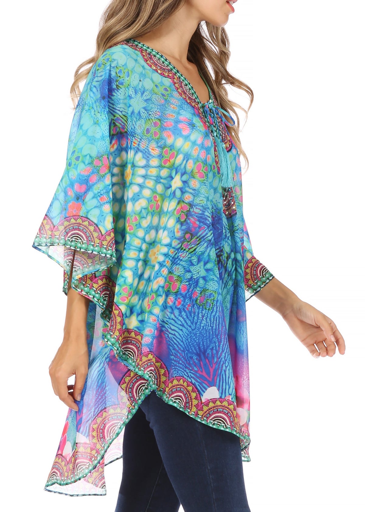 Printed Tie-Neck Circle Blouse