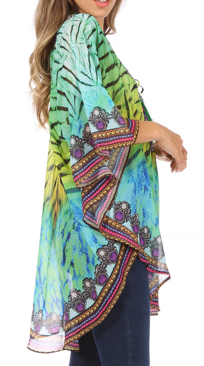 Printed Tie-Neck Circle Blouse