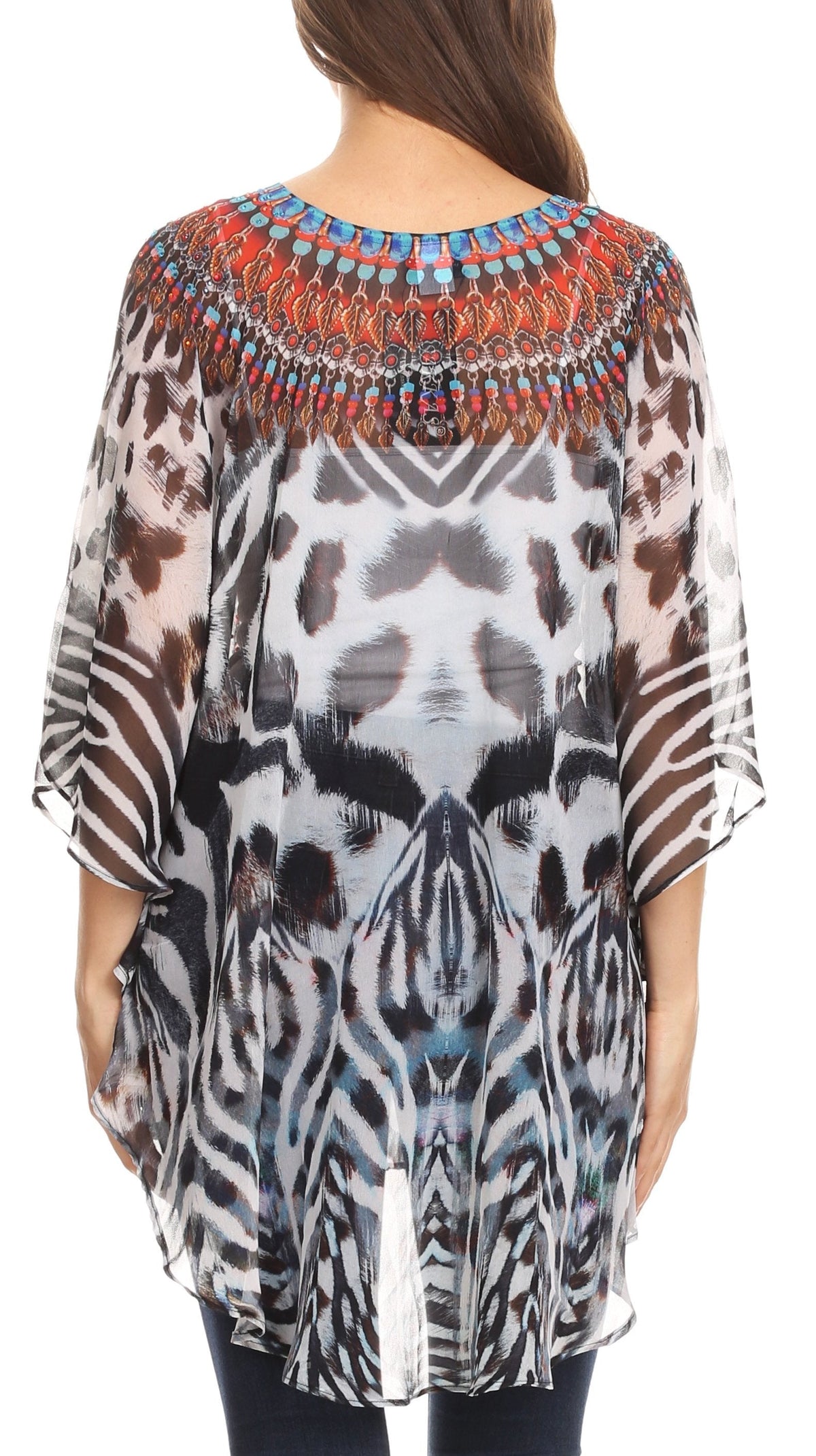 Printed Tie-Neck Circle Blouse