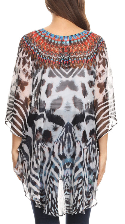 Printed Tie-Neck Circle Blouse