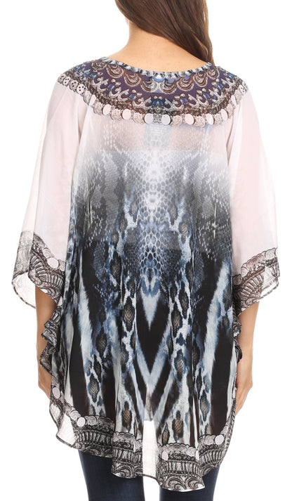 Printed Tie-Neck Circle Blouse