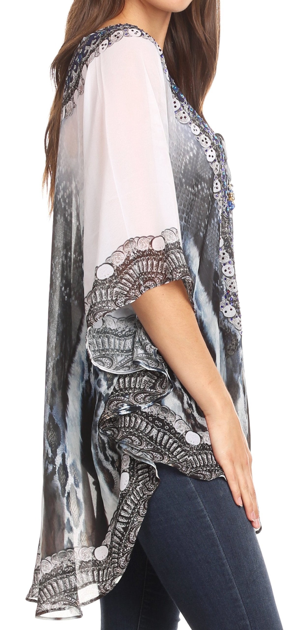 Printed Tie-Neck Circle Blouse