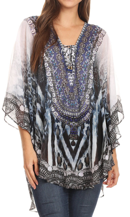 Printed Tie-Neck Circle Blouse