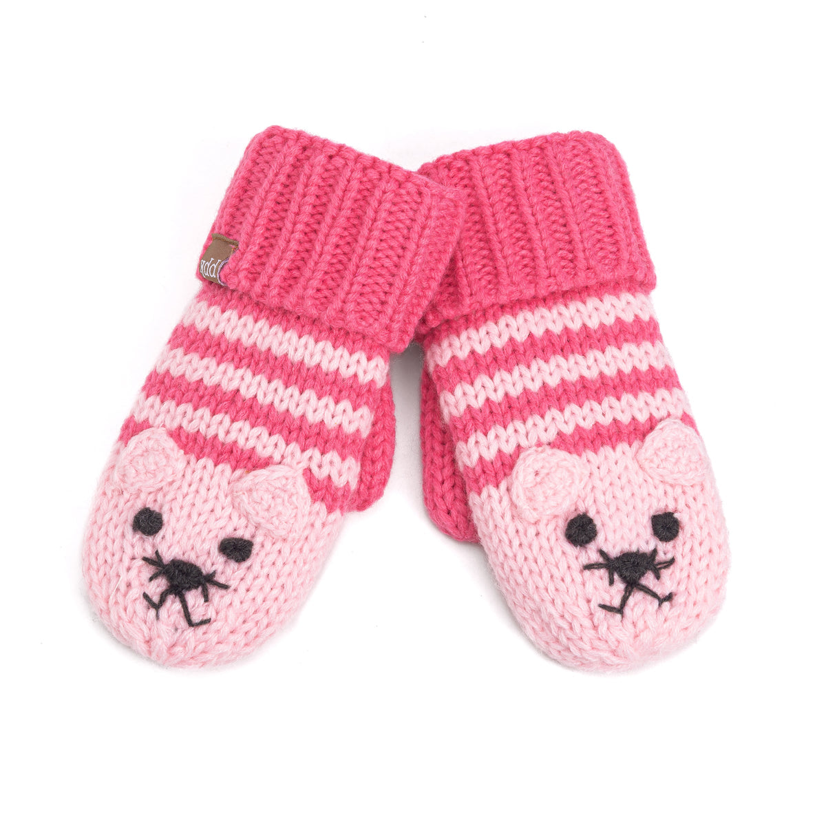 Kids' Kitty Cat Stripe Knit Mittens, Fleece Lined
