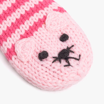 Kids' Kitty Cat Stripe Knit Mittens, Fleece Lined