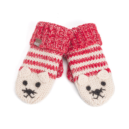 Kids' Kitty Cat Stripe Knit Mittens, Fleece Lined