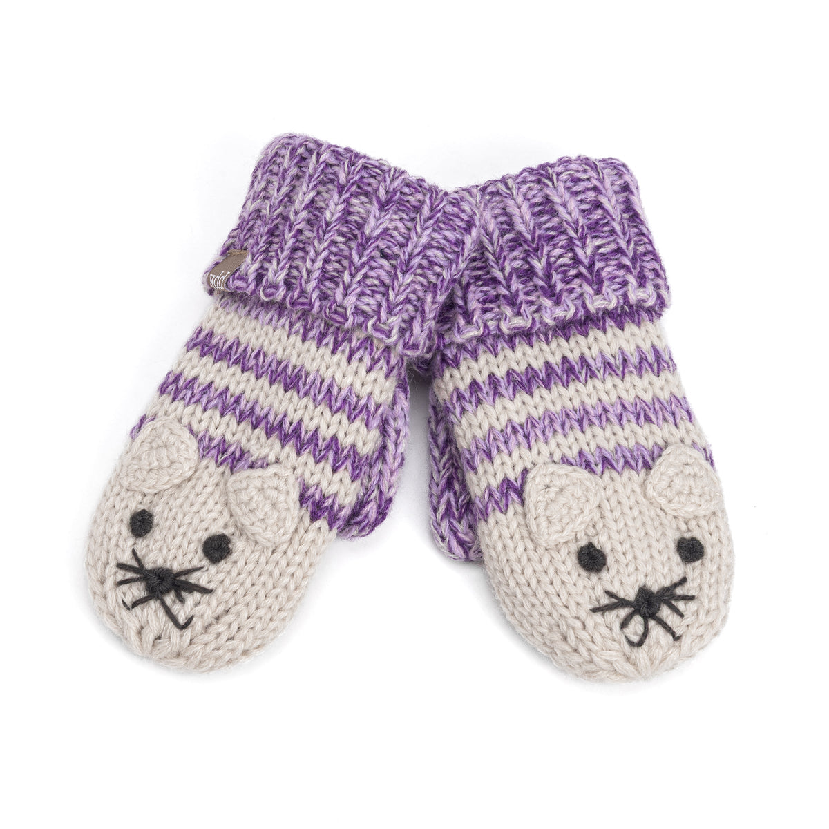 Kids' Kitty Cat Stripe Knit Mittens, Fleece Lined