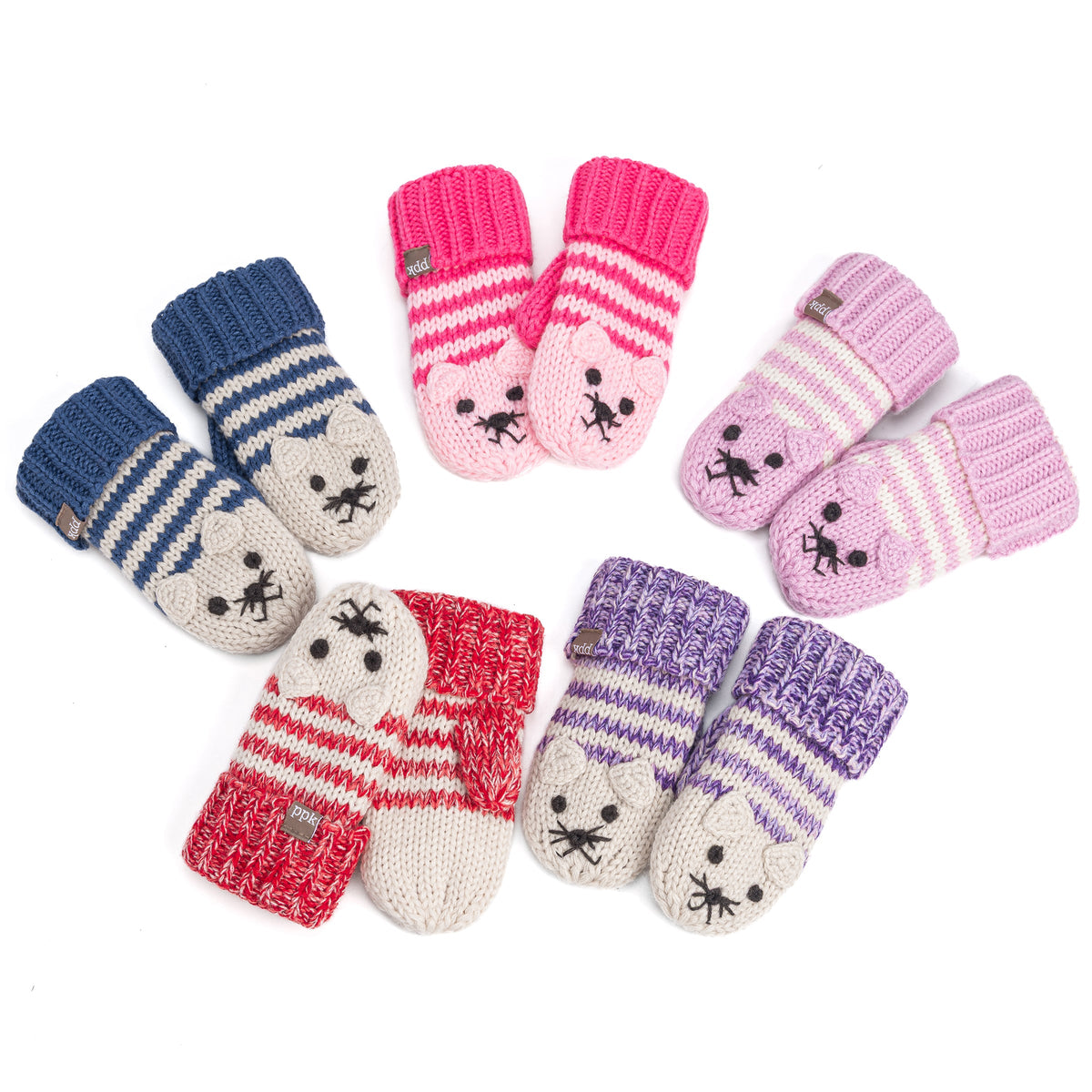 Kids' Kitty Cat Stripe Knit Mittens, Fleece Lined
