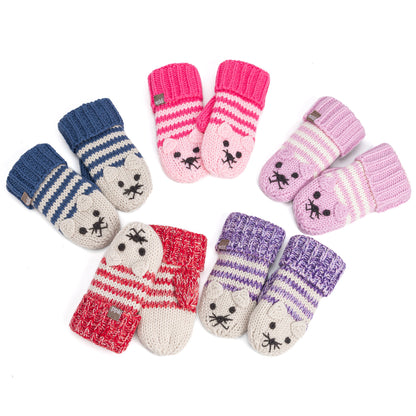 Kids' Kitty Cat Stripe Knit Mittens, Fleece Lined