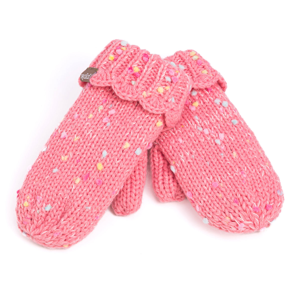 Girls' Speckled Knit Mittens with Scalloped Lace Cuff, Fleece Lined