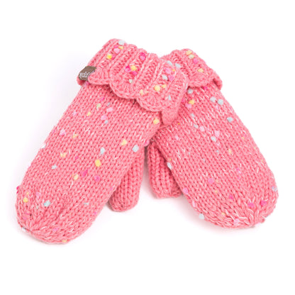 Girls' Speckled Knit Mittens with Scalloped Lace Cuff, Fleece Lined