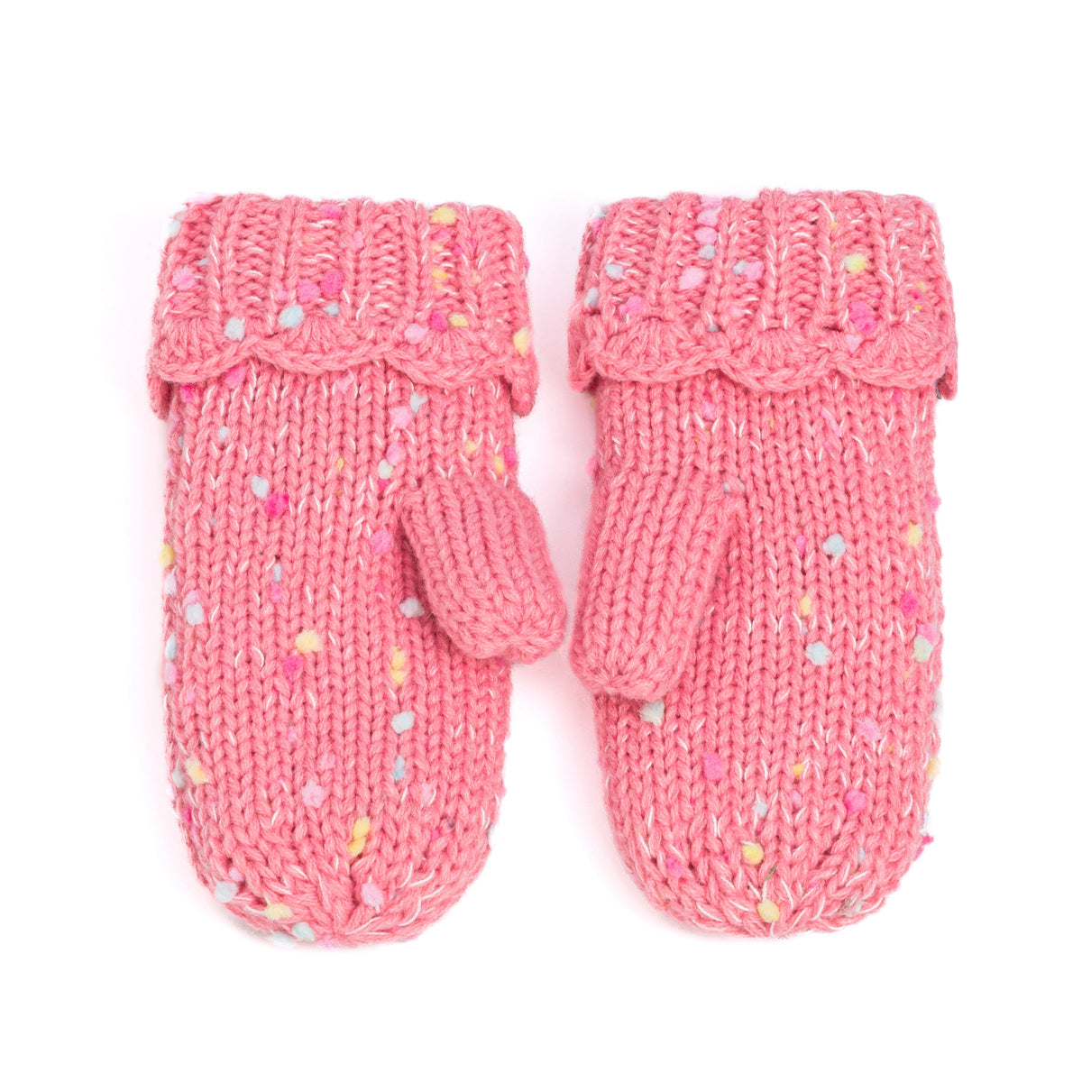 Girls' Speckled Knit Mittens with Scalloped Lace Cuff, Fleece Lined