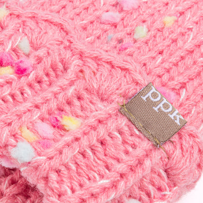 Girls' Speckled Knit Mittens with Scalloped Lace Cuff, Fleece Lined