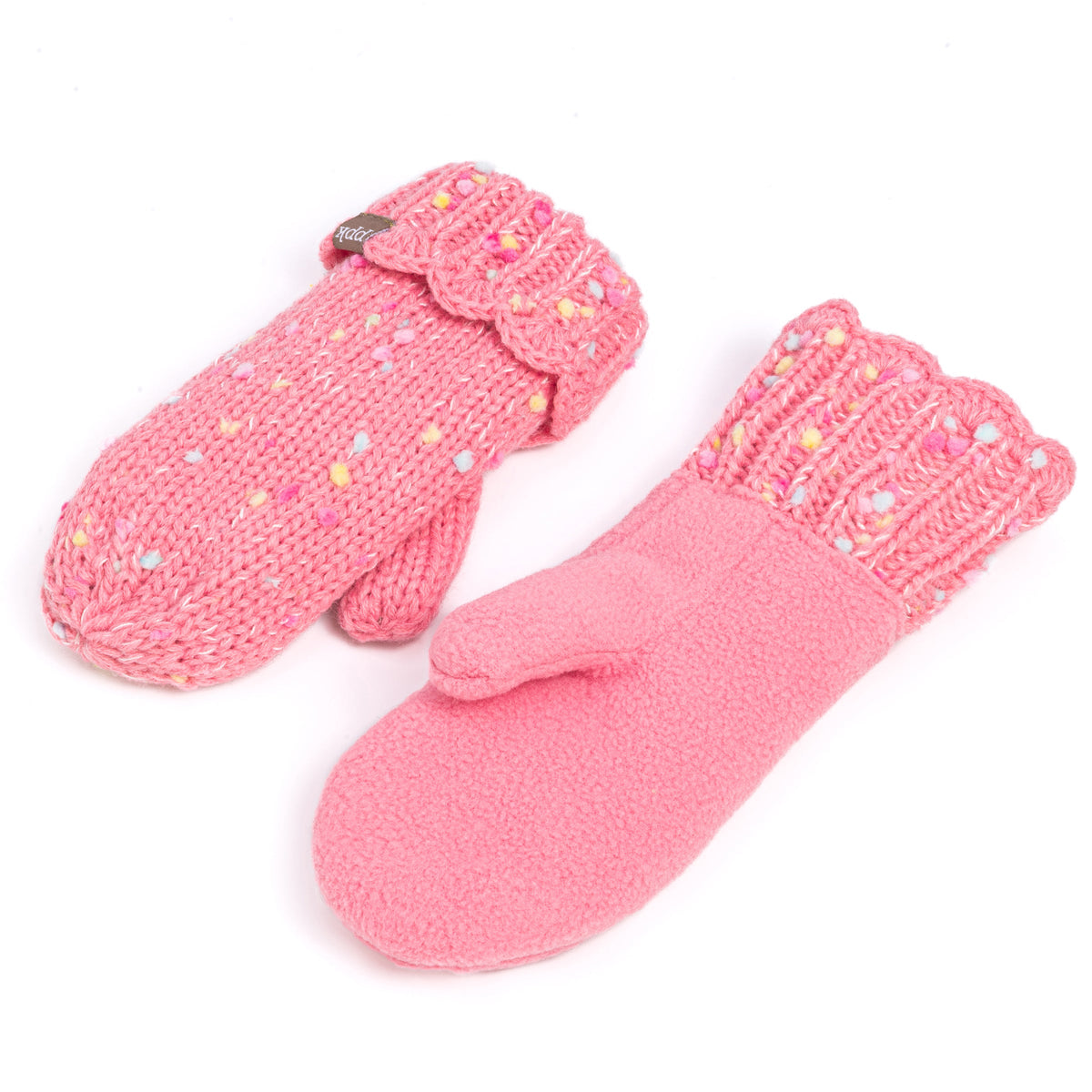 Girls' Speckled Knit Mittens with Scalloped Lace Cuff, Fleece Lined