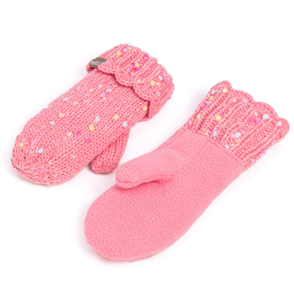 Girls' Speckled Knit Mittens with Scalloped Lace Cuff, Fleece Lined