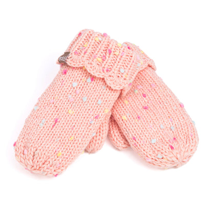 Girls' Speckled Knit Mittens with Scalloped Lace Cuff, Fleece Lined