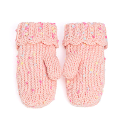 Girls' Speckled Knit Mittens with Scalloped Lace Cuff, Fleece Lined