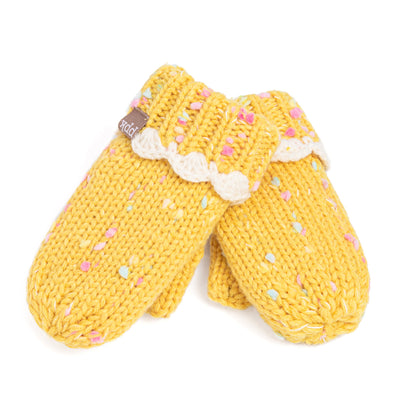 Girls' Speckled Knit Mittens with Scalloped Lace Cuff, Fleece Lined
