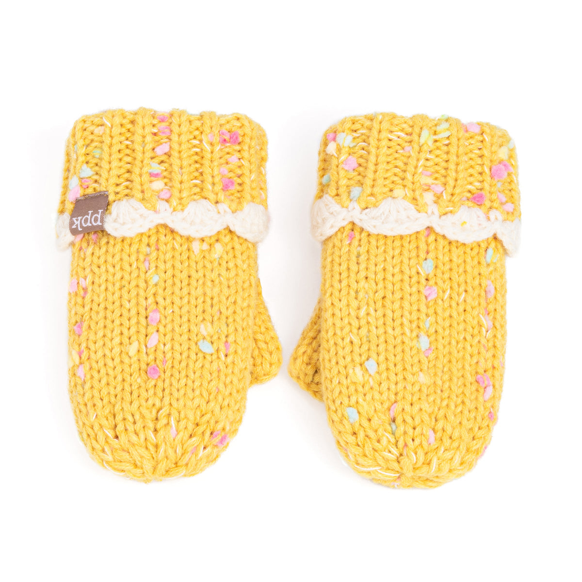 Girls' Speckled Knit Mittens with Scalloped Lace Cuff, Fleece Lined