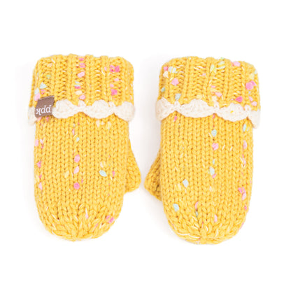 Girls' Speckled Knit Mittens with Scalloped Lace Cuff, Fleece Lined