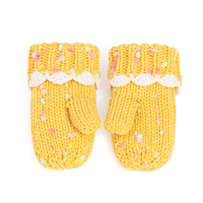 Girls' Speckled Knit Mittens with Scalloped Lace Cuff, Fleece Lined