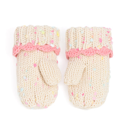 Girls' Speckled Knit Mittens with Scalloped Lace Cuff, Fleece Lined