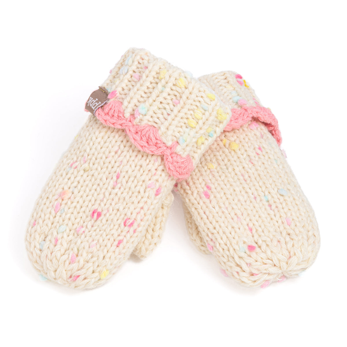 Girls' Speckled Knit Mittens with Scalloped Lace Cuff, Fleece Lined