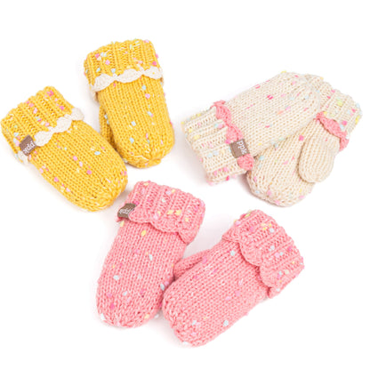 Girls' Speckled Knit Mittens with Scalloped Lace Cuff, Fleece Lined