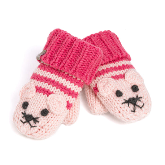 Kids' Kitty Cat Stripe Knit Mittens, Fleece Lined