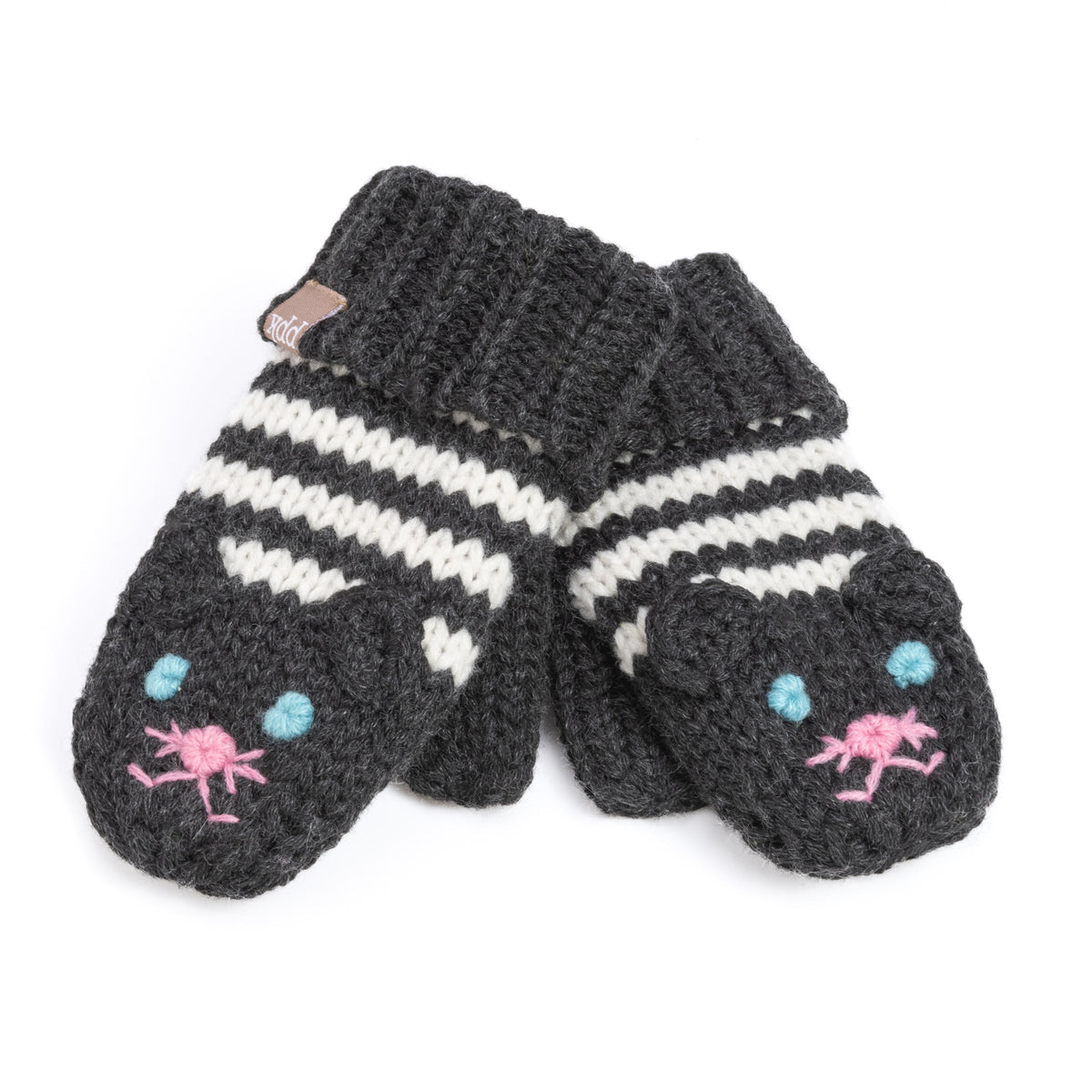 Kids' Kitty Cat Stripe Knit Mittens, Fleece Lined