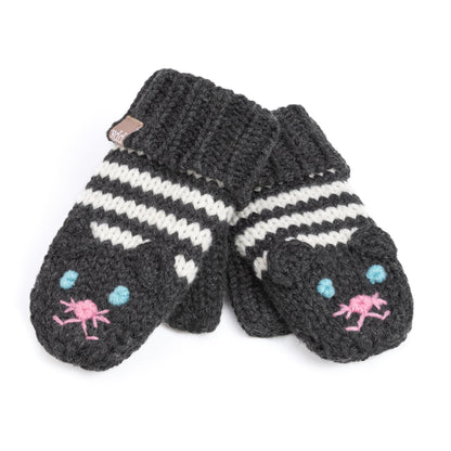 Kids' Kitty Cat Stripe Knit Mittens, Fleece Lined