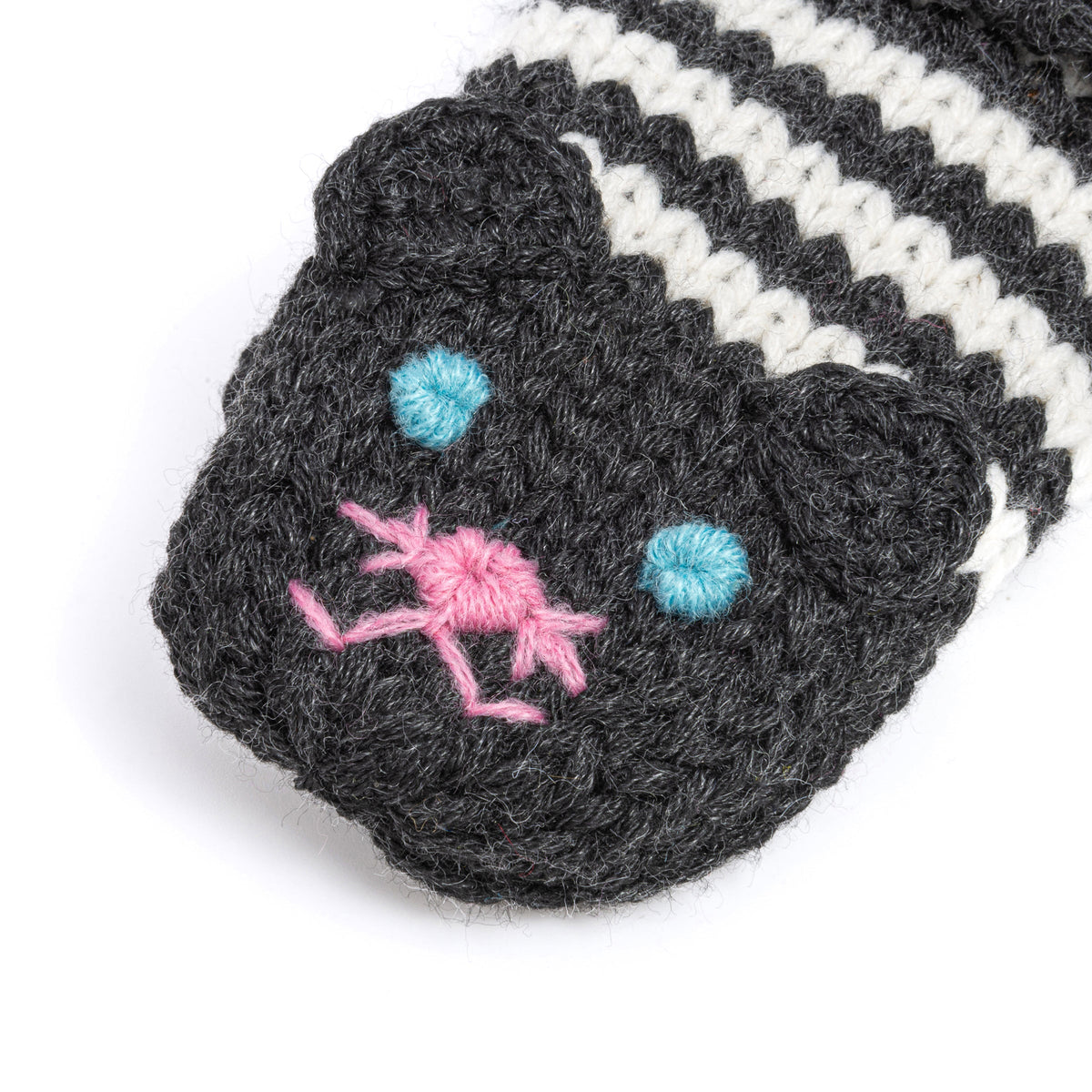 Kids' Kitty Cat Stripe Knit Mittens, Fleece Lined