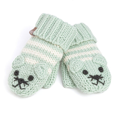 Kids' Kitty Cat Stripe Knit Mittens, Fleece Lined